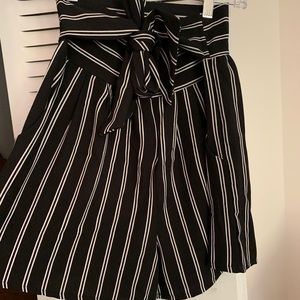 High Waist Striped Paperbag Shorts